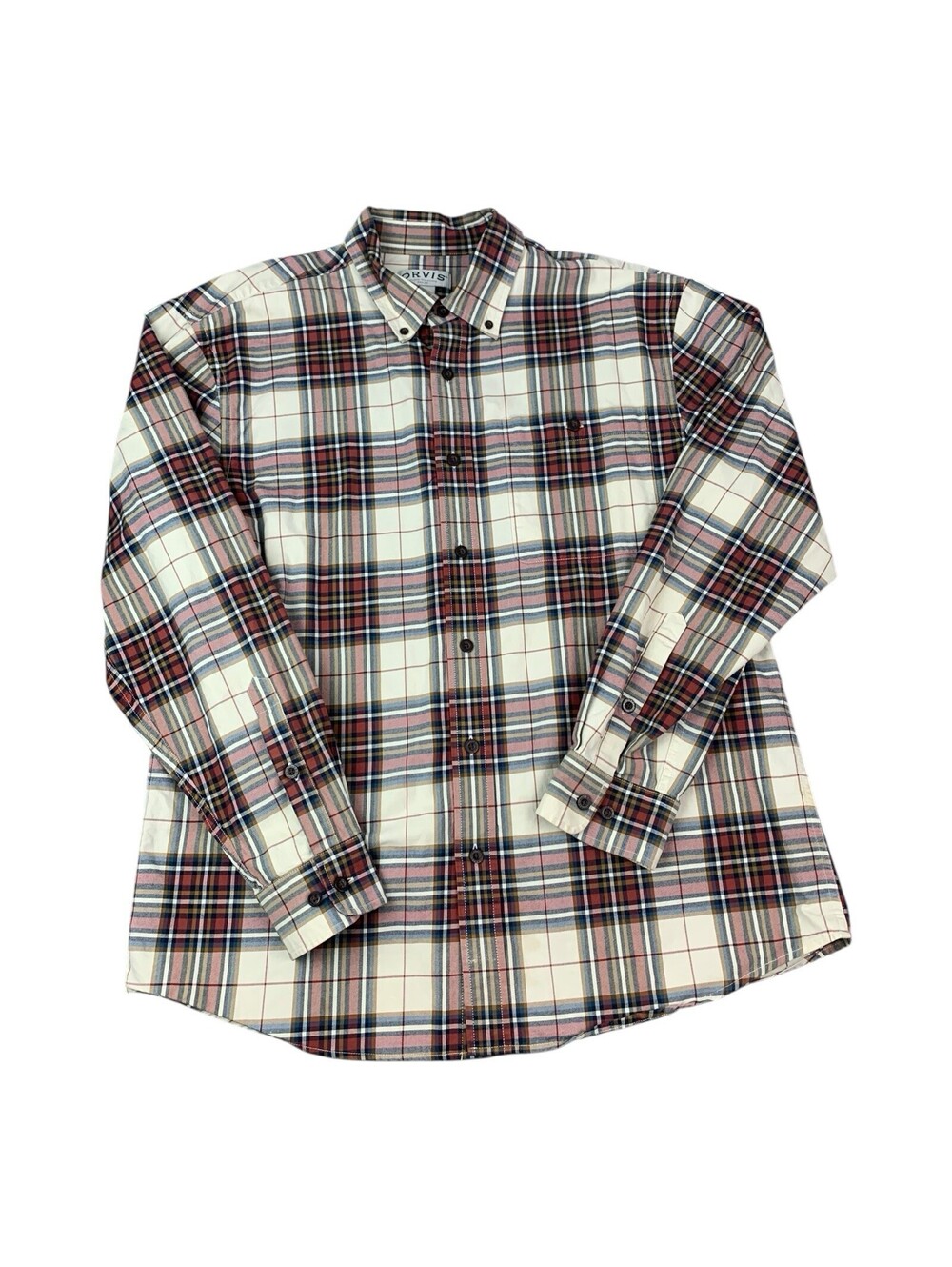 Orvis Lightweight Flannel Shirt, Brown Plaid, Cotton, Men’s Size Large